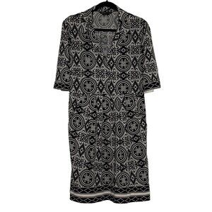 BCBGMaxAzria Women's Fit & Flare Mandala Stretch Dress Pockets Sz L Black White